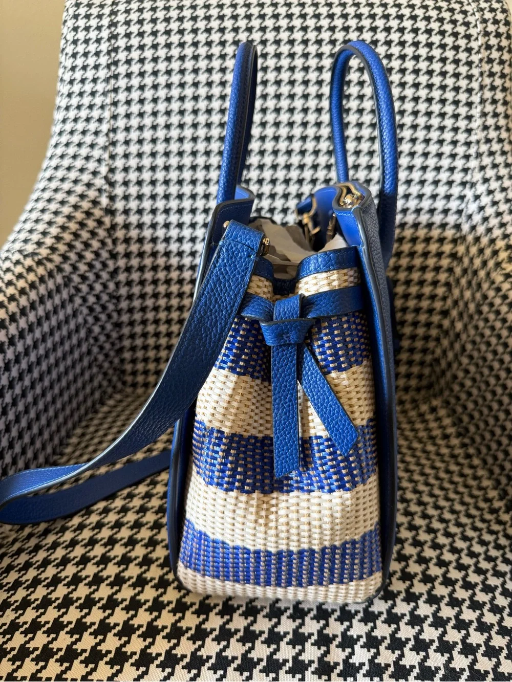 Kate Spade- Classic Blue Leather Striped Woven Knott